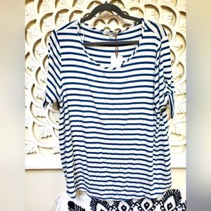 NWT Green Envelope Los Angeles 2X Top Short Sleeve Shirt Nautical Stripe